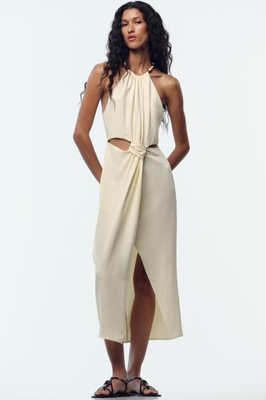 VESTIDO MIDI CUT OUT NUDO - Amarillo de Zara - Imagen 0