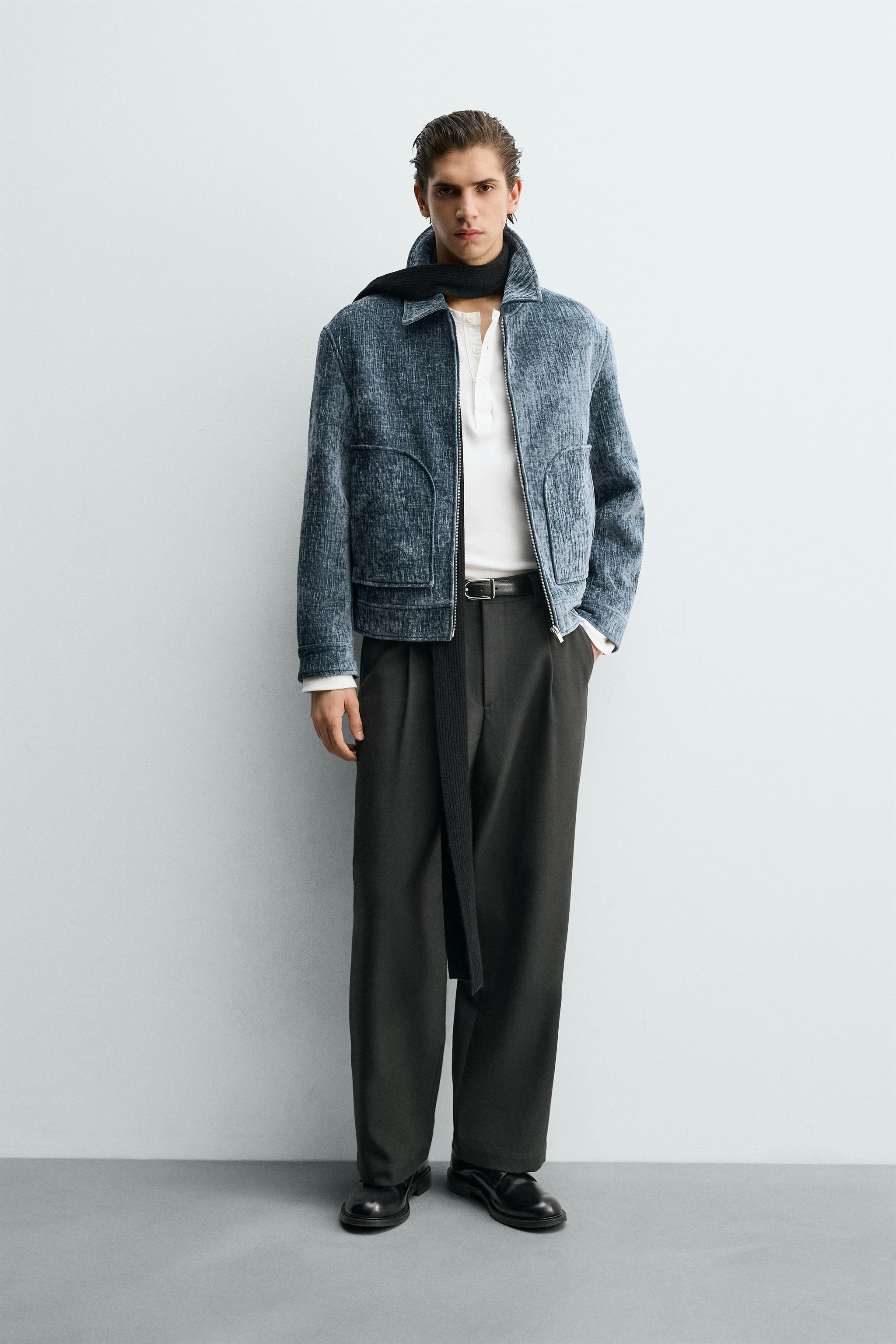 フロッキー浮き出し加工ジャケット - ブルー | ZARA Japan / 日本