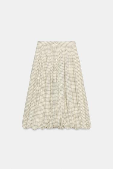 ZW COLLECTION CHECK BALLOON SKIRT - Ecru / Black by Zara - Image 6