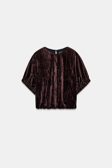 VELVET BALLOON TOP - Brown by Zara