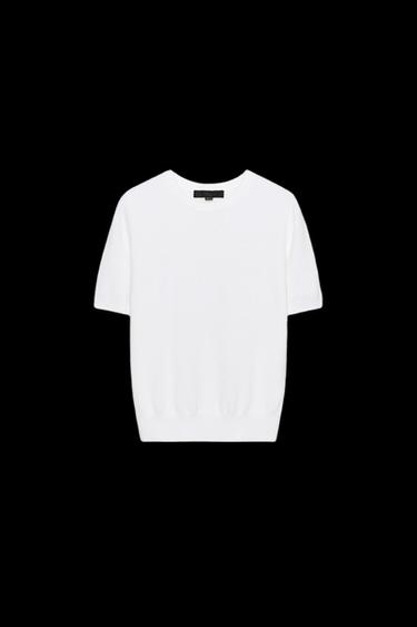 BASIC KNIT SHORT SLEEVE JUMPER - White by Zara - Image 0