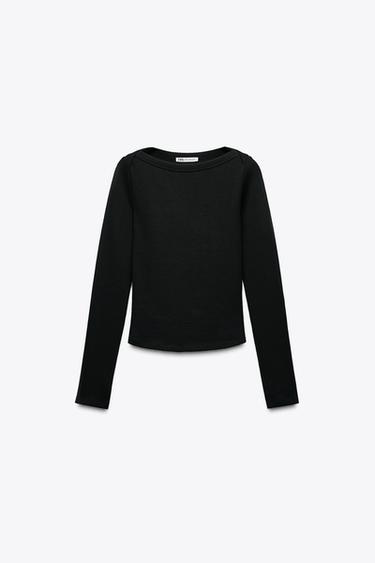 Zara BOATNECK RIB SHIRT - Black - Image 0