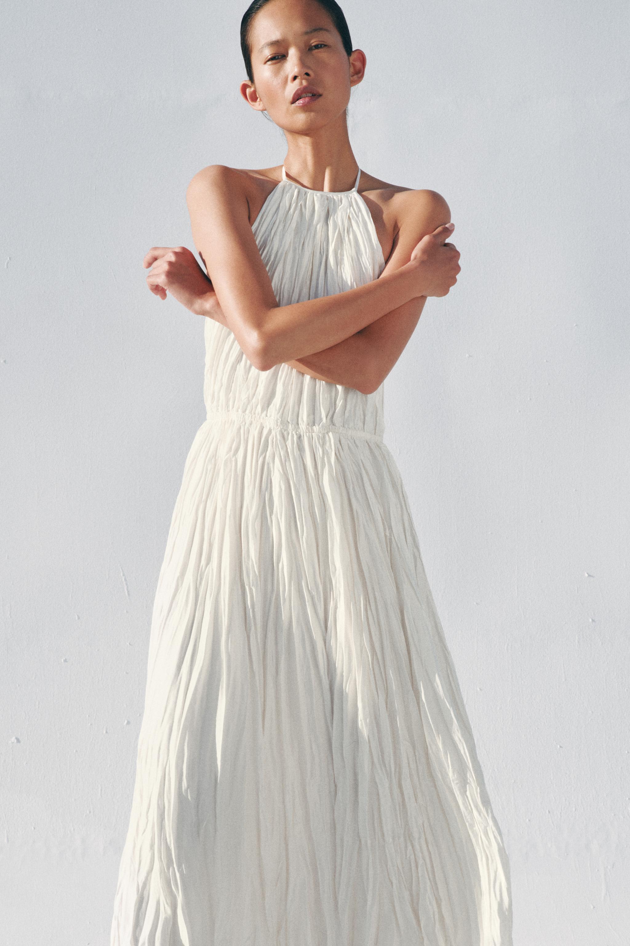 zara pleated halter dress ZW COLLECTION PLEATED HALTER DRESS - Vanilla