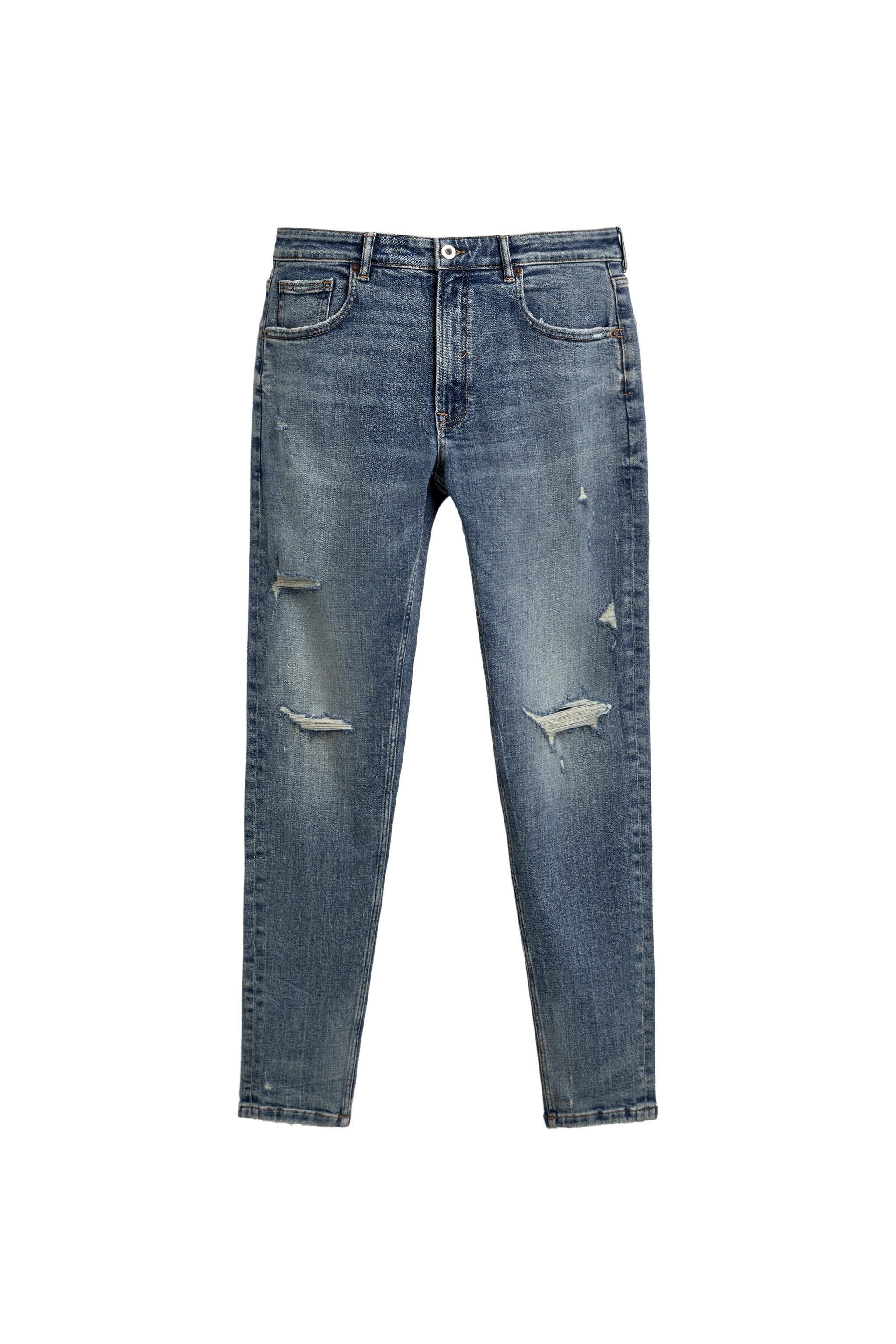 Jean Zara Homme Skinny Fit Pierre Gris Détruit - Taille 34, Délavage Motard, Neuf Avec étiquettes
