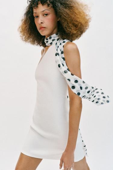 HALTERNECK DRESS WITH POLKA DOT SCARF - White by Zara - Image 3