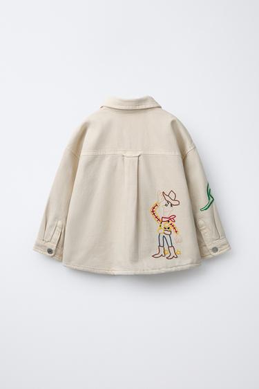 Zara ©迪士尼皮克斯《玩具總動員》斜紋棉布刺繡襯衫式外套 - 裸色