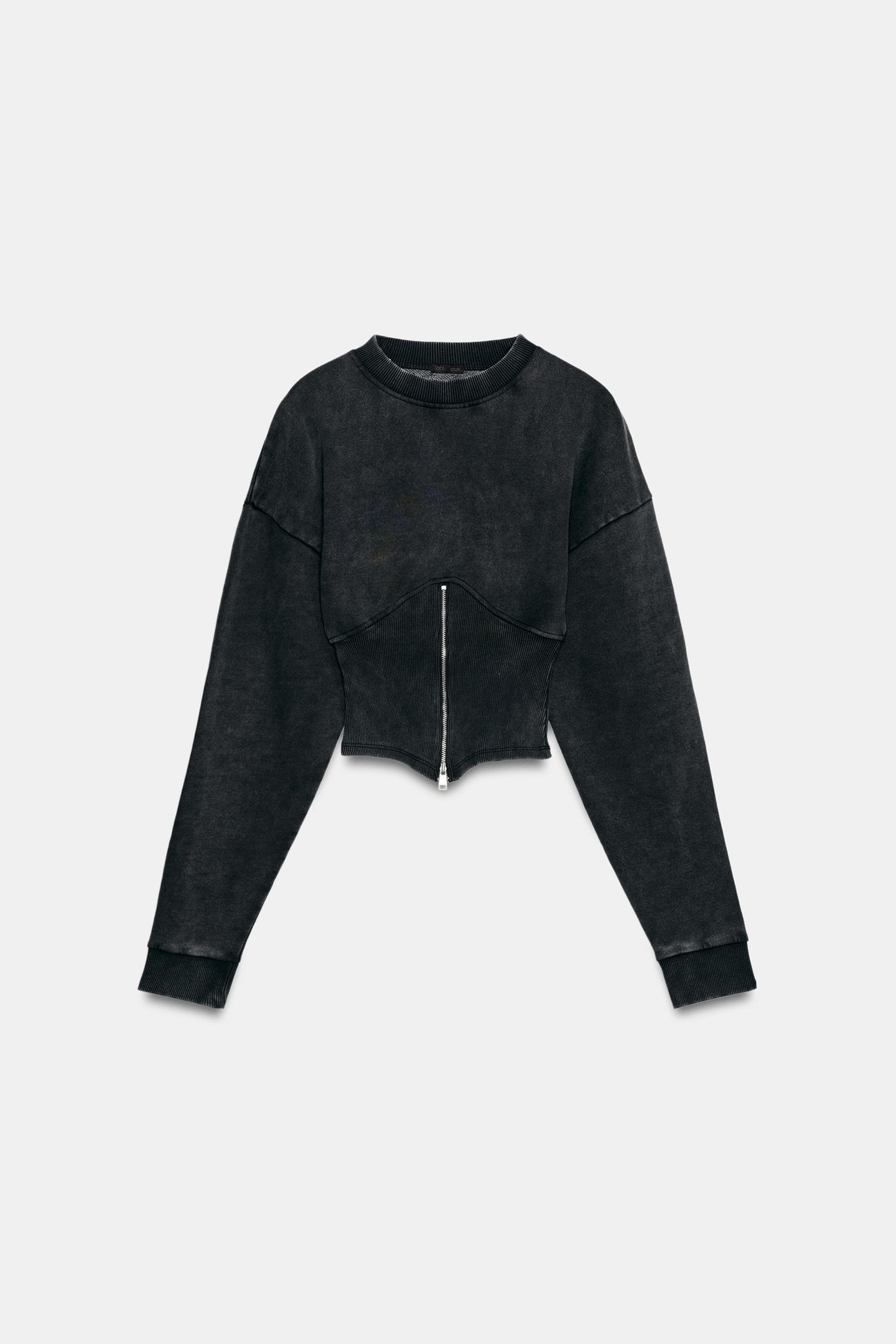 Женская толстовка Zara Washed Effect Corset Zipper, цвет: Тёмный серый — фото 7