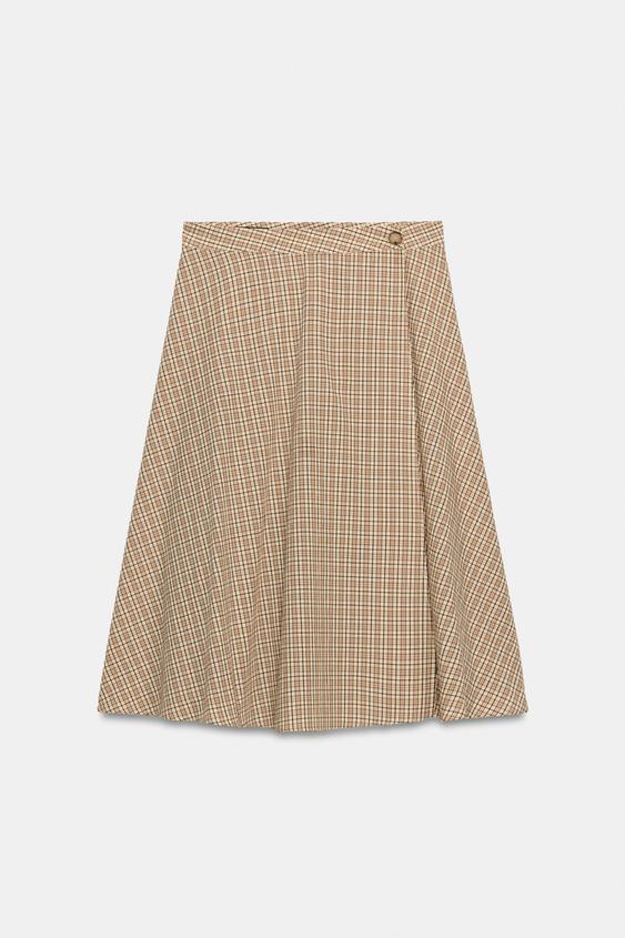 CHECK MIDI SKIRT - Ecru / Beige by Zara - Image 0