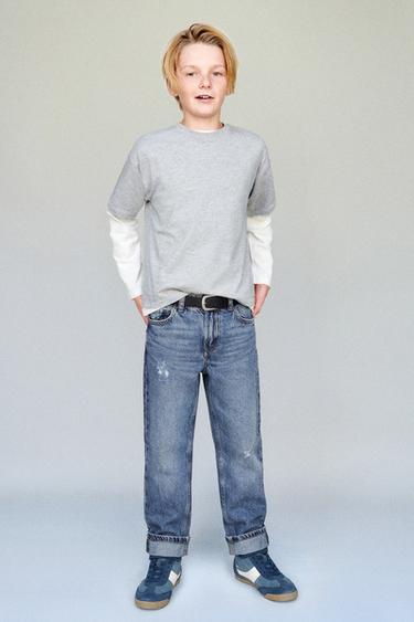 RIPPED STRAIGHT JEANS - Mid-blue by Zara