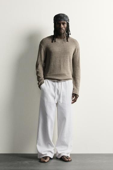 PANTALÓN RELAXED FIT JACQUARD LAVADO - Blanco de Zara