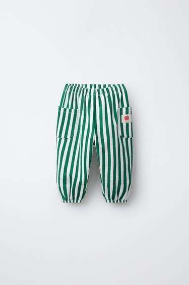 STRIPED JOGGERS WITH LABEL - Green / Ecru by Zara