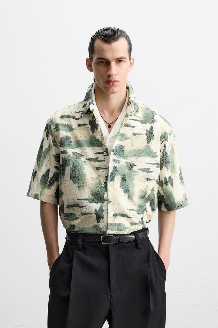 EMBROIDERED CUTWORK PRINT SHIRT