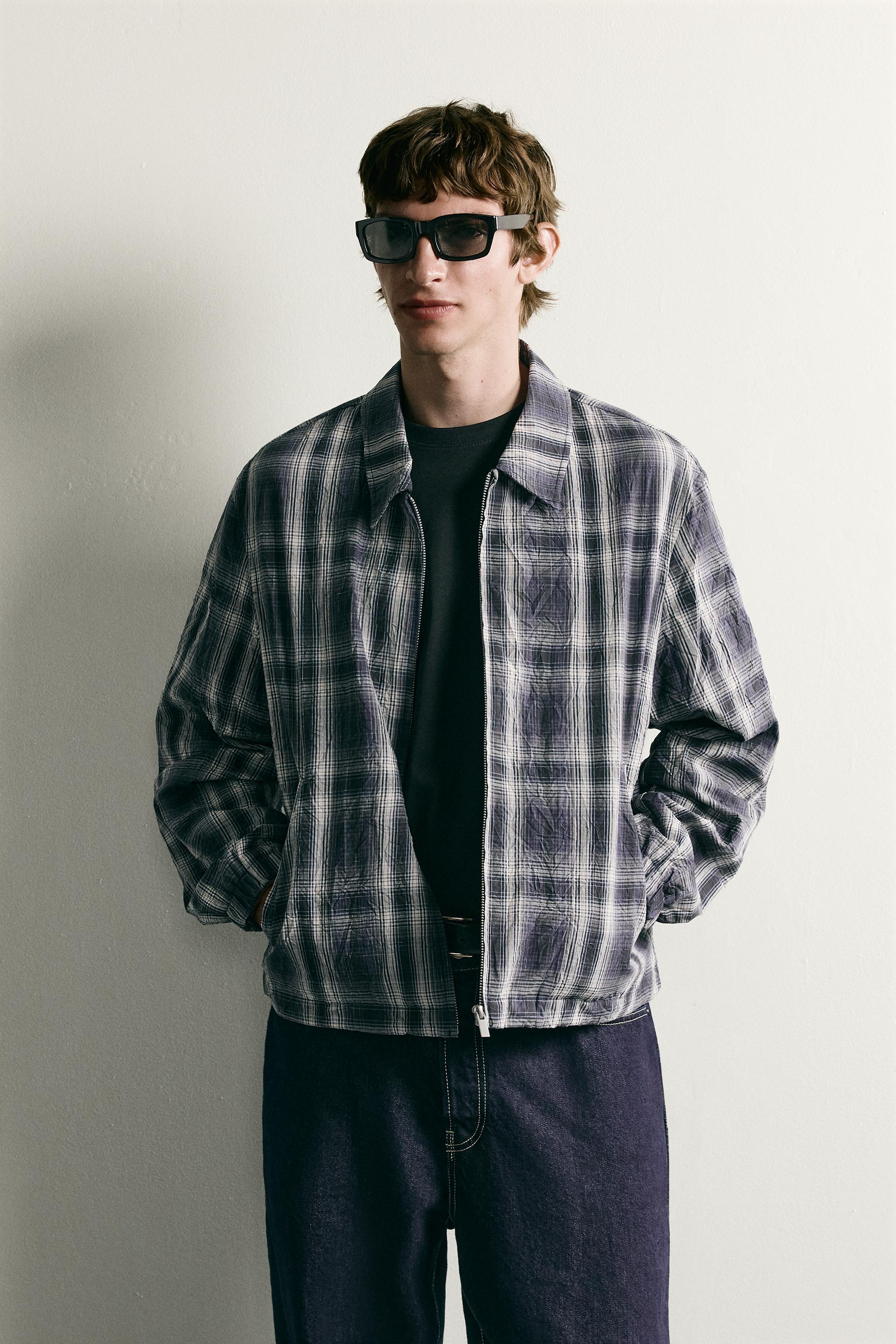 RELAXED FIT PLAID JACKET - Blue | ZARA United States