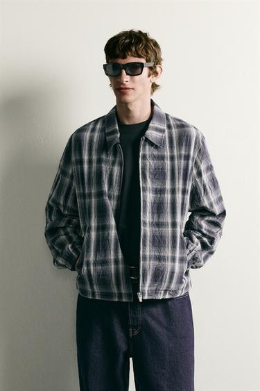 جاكيت كاروهات RELAXED FIT - أزرق الخاص بـ Zara