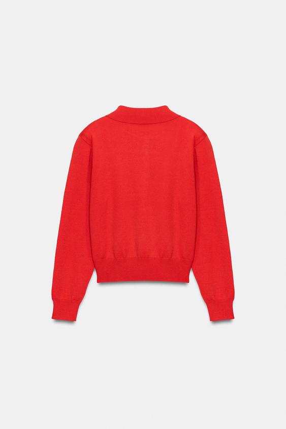 KNIT POLO JUMPER WITH SHOULDER PADS - Red / Orange by Zara - Image 7
