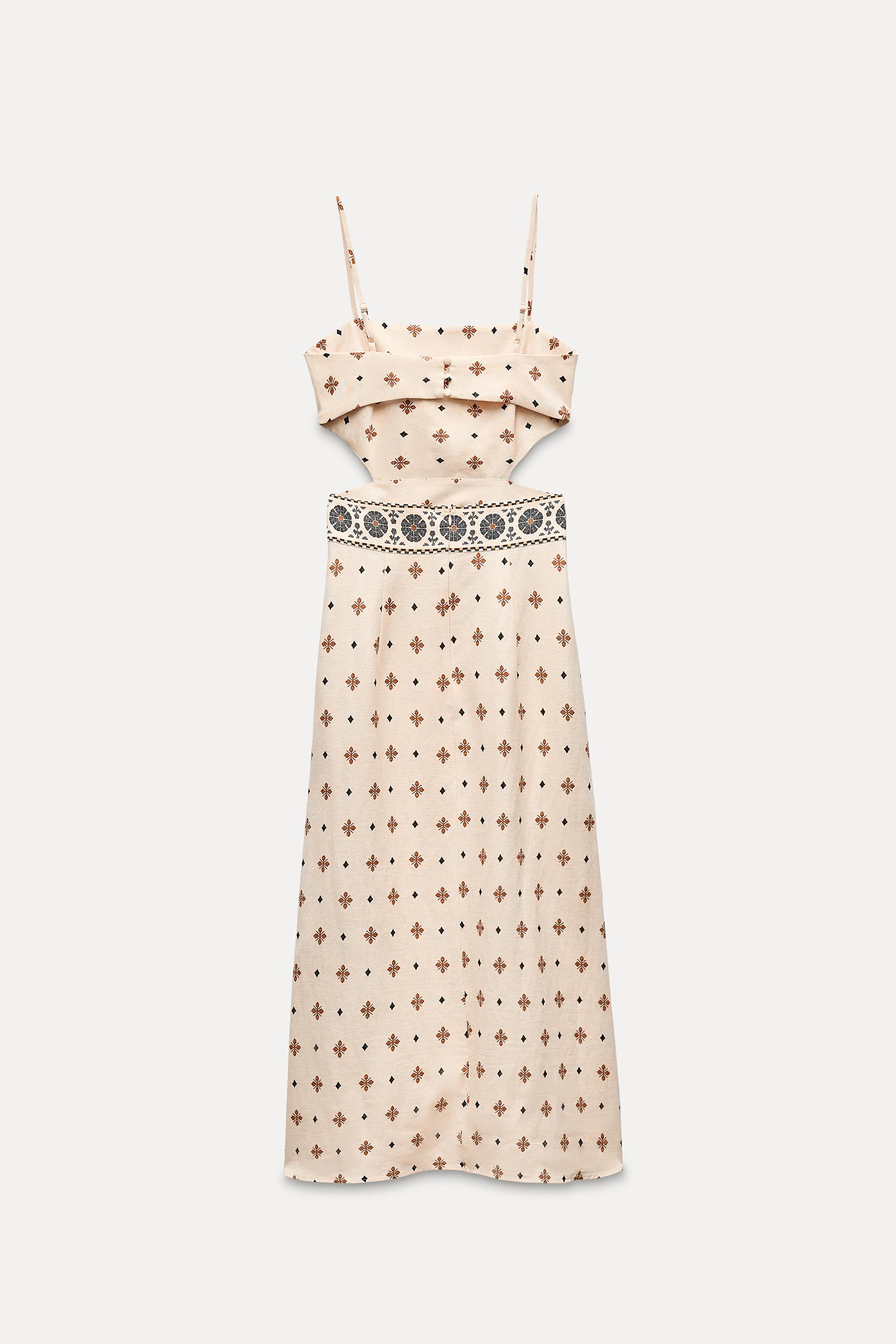 ZARA カットアウトディテールリネンブレンドワンピース XSサイズ