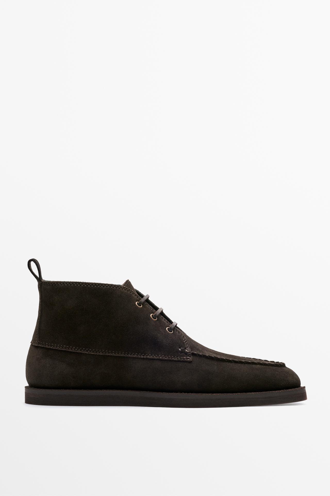 Split suede leather ankle boot — Brown