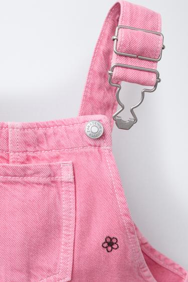 TWILL DUNGAREES WITH EMBROIDERED FLOWERS - Pink by Zara - Image 2