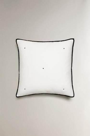 SATEEN CUSHION COVER FOR QUILTS WITH QUILTED POLKA DOTS - Ecru / Black by Zara