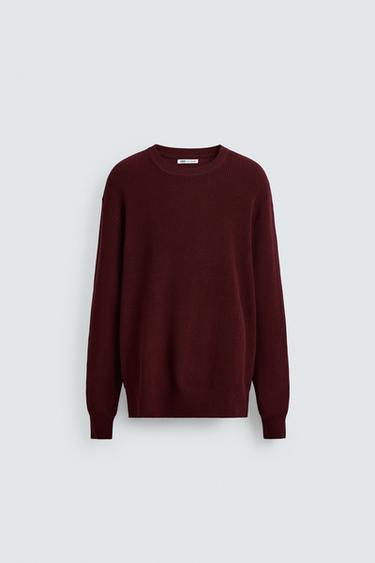 Zara PURL KNIT SWEATER - Burgundy