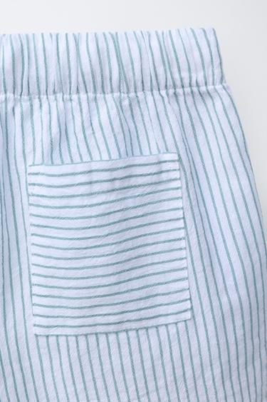 STRIPED TEXTURED BERMUDA SHORTS - Green / Ecru by Zara - Image 3