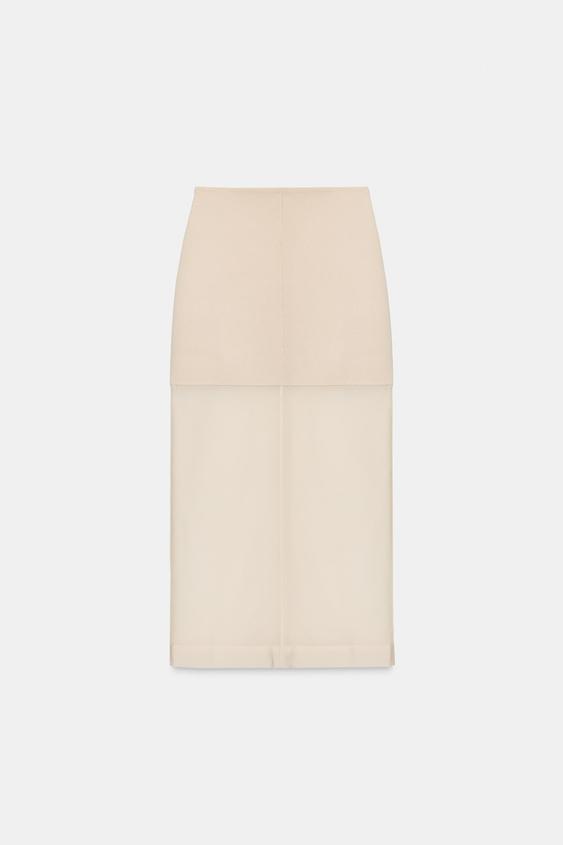FALDA MIDI COMBINADA PUNTO - Crudo de Zara - Imagen 0