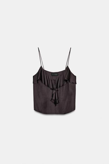 Zara RUFFLED STRAP TOP - Eggplant