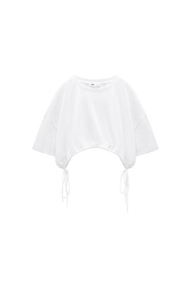 CROPPED T-SHIRT WITH DRAWSTRINGS
