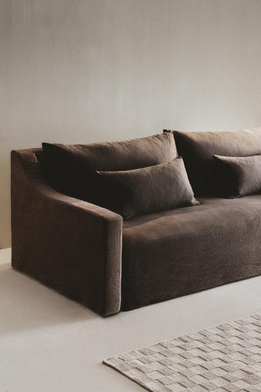 Zara REMOVABLE FADED LINEN COUCH - Dark brown