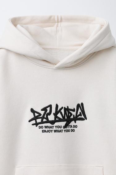 EMBROIDERED SLOGAN HOODIE - Ecru by Zara - Image 2