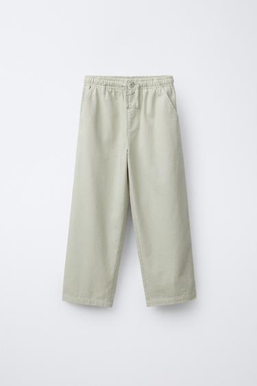 COTTON AND LINEN STRAIGHT TROUSERS - Light khaki by Zara