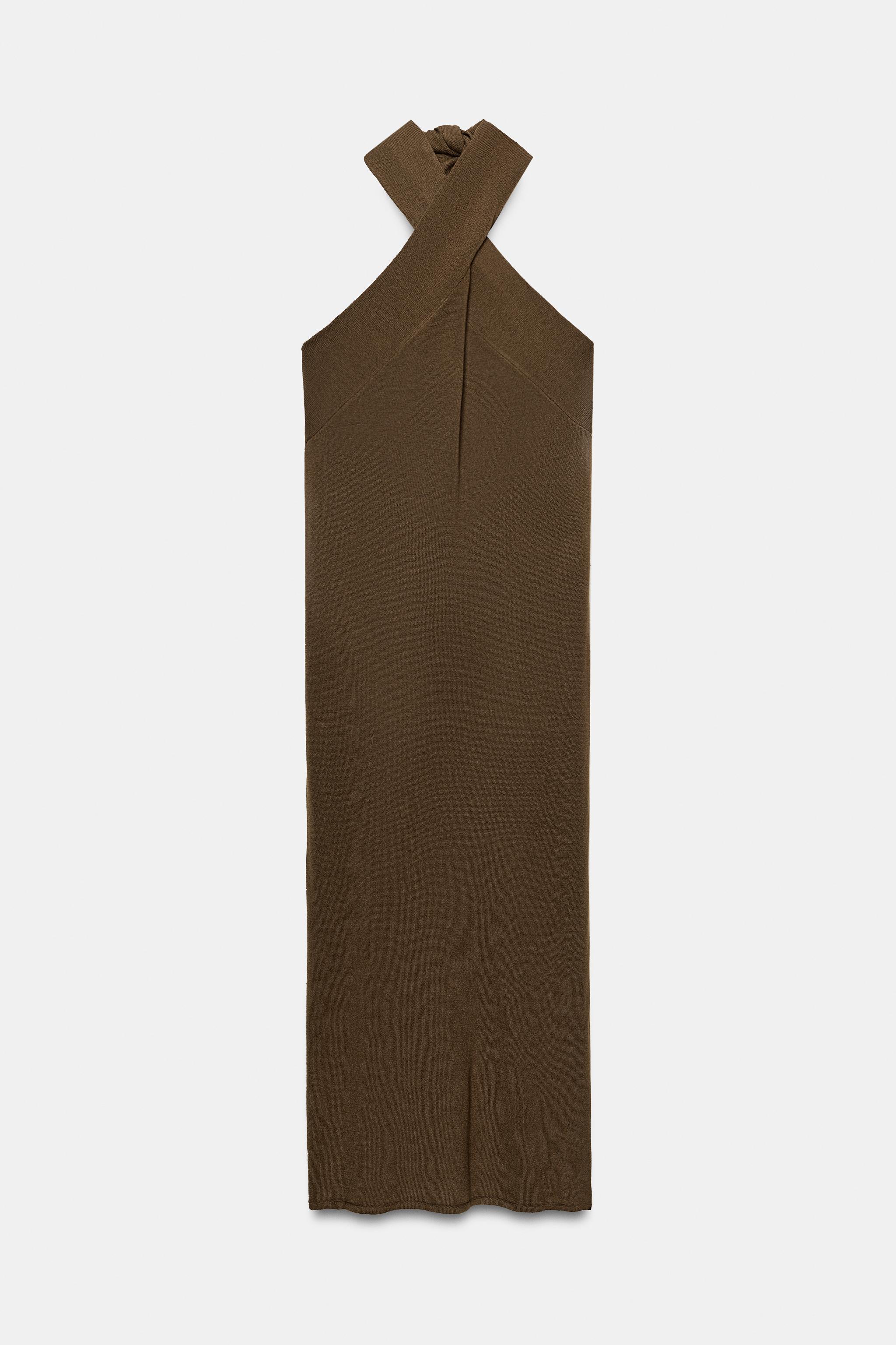 knit halter dress zara KNIT HALTER MIDI DRESS - Khaki