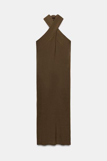 ROBE MI-LONGUE HALTER EN MAILLE - Kaki de Zara - Image 5