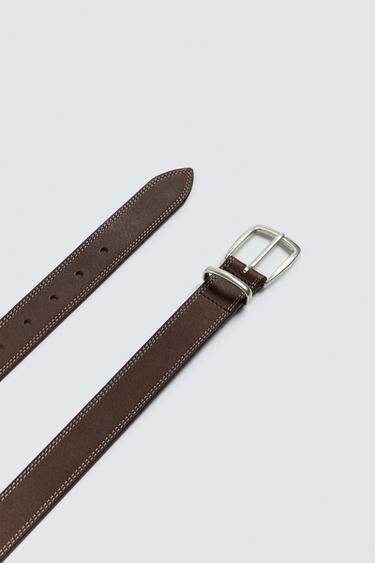 ORIGINS TOPSTITCHED LEATHER BELT - Brown by Zara - Image 1