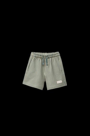 Zara PLUSH STRIPED SHORTS WITH LABEL - Green - Image 0