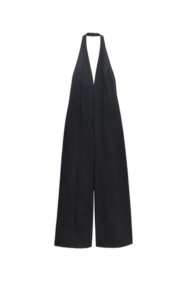 FULL LENGTH PINSTRIPE HALTER JUMPSUIT