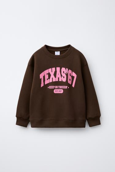 SUDADERA TEXTO RELIEVE - Marrón oscuro de Zara - Imagen 0
