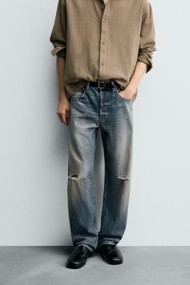 RIPPED REGULAR STRAIGHT-LEG JEANS - Mid-blue by Zara