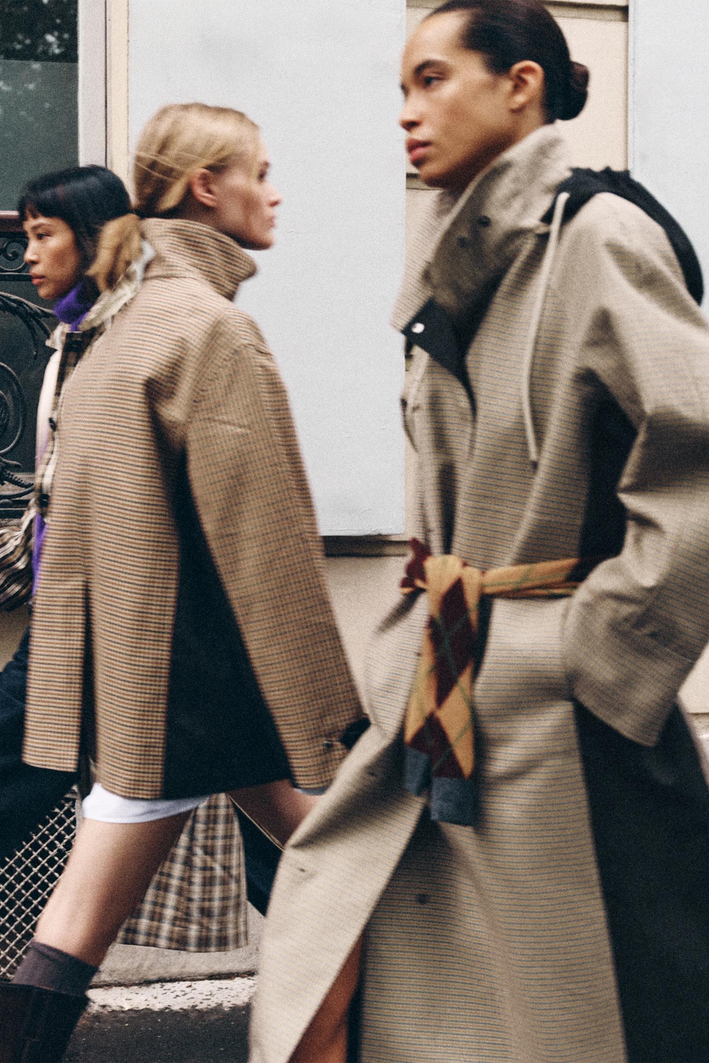 Женское пальто Zara ZW Collection Long Plaid Trench, цвет: Коричневый / Белый — фото 7