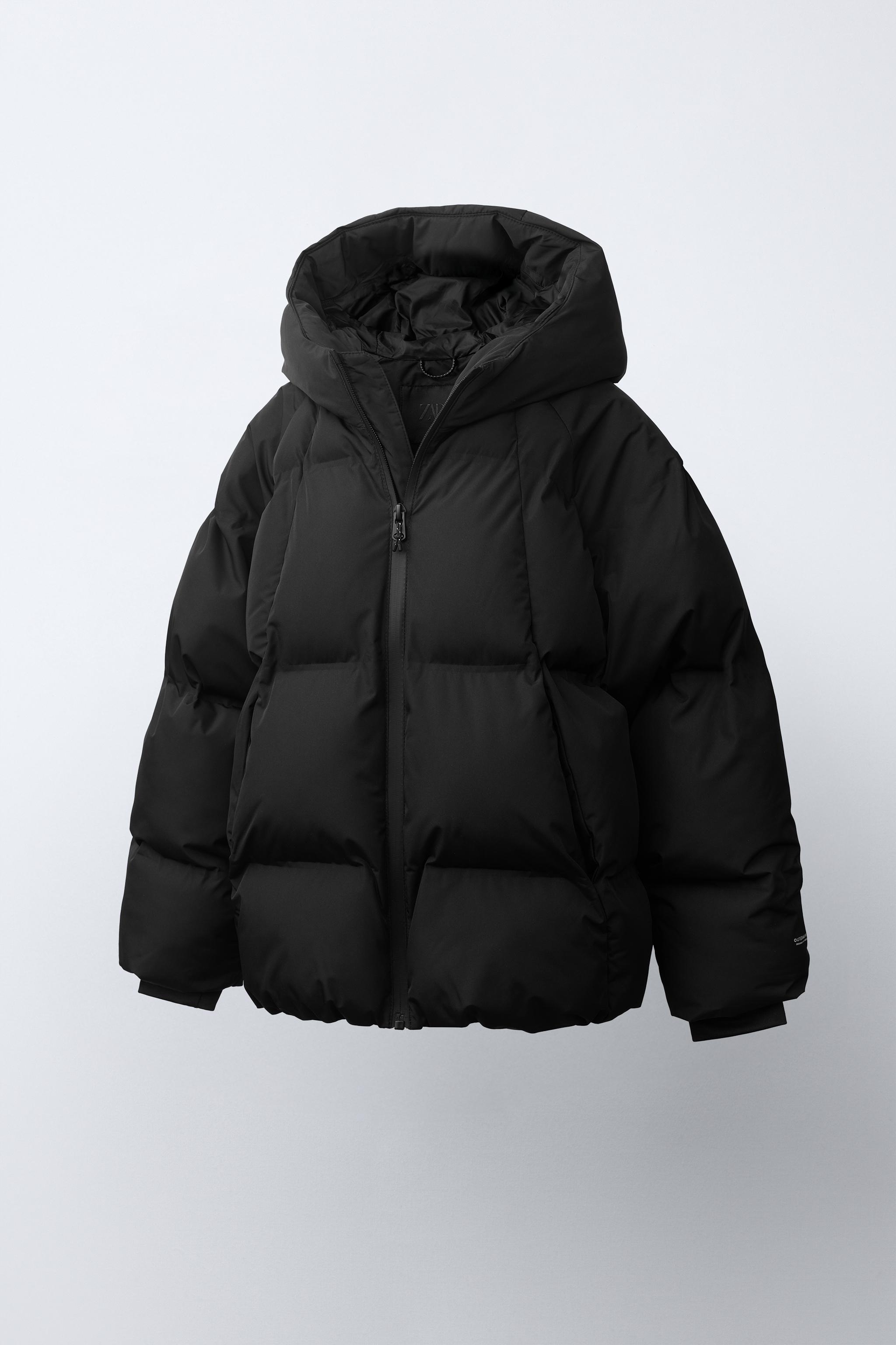 WATER REPELLENT PUFFER HOODIE JACKET — Black