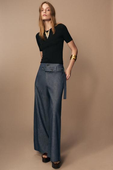 PANTALÓN WIDE LEG ZW COLLECTION - Azul de Zara
