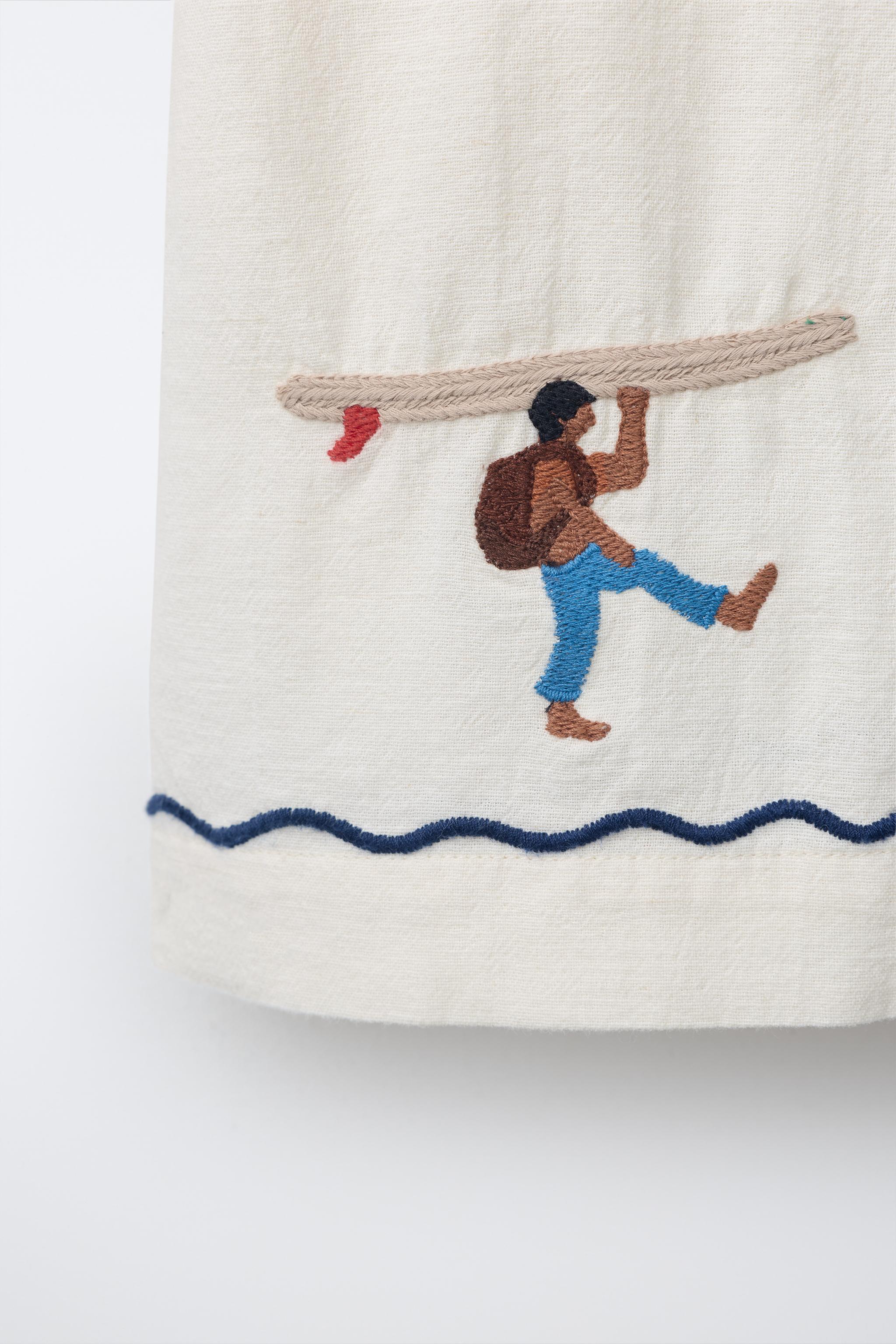 EMBROIDERED LINEN BLEND BOWLING SHIRT
