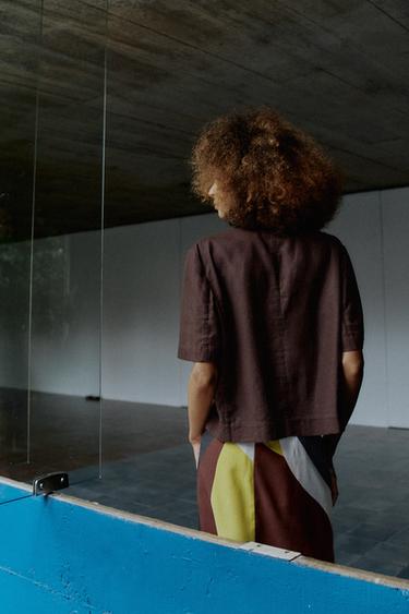 VESTE MANCHES COURTES AVEC LIN - Marron de Zara - Image 3