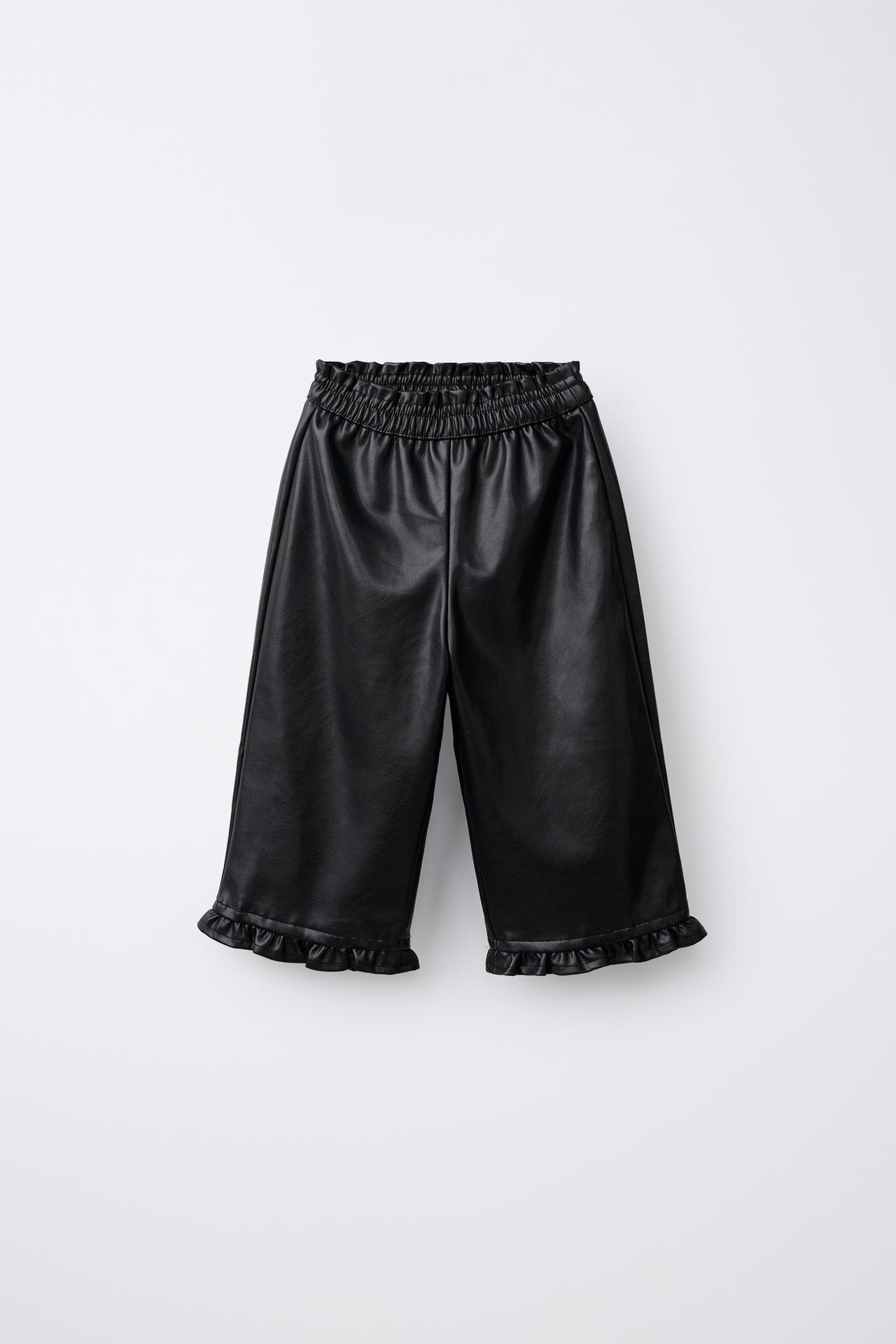 FAUX LEATHER CULOTTE PANTS — Black