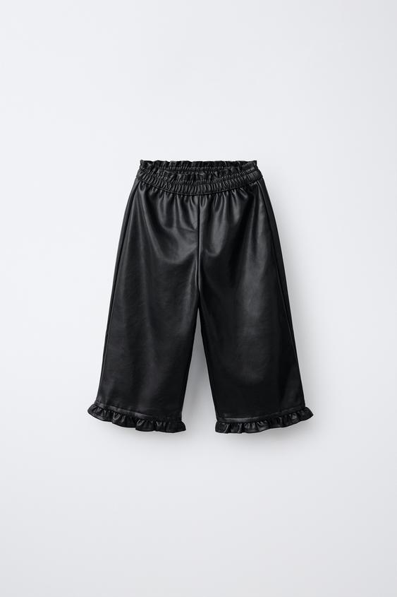 Zara SUKNJA-PANTALONE SA EFEKTOM KOŽE – Crna – Slika 0