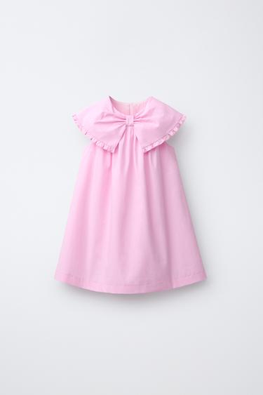 POPLIN DRESS WITH BOW - Pale pink by Zara - Image 0