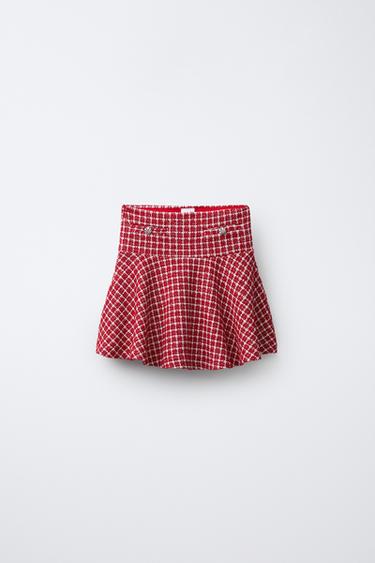 Zara TEXTURED BUTTON SKIRT - Red