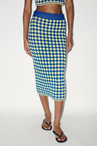 Zara STRUCTURED KNIT SKIRT - Blue / Green