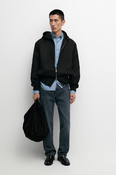 Zara Wool blend double-knit hooded jacket - Anthracite Gray
