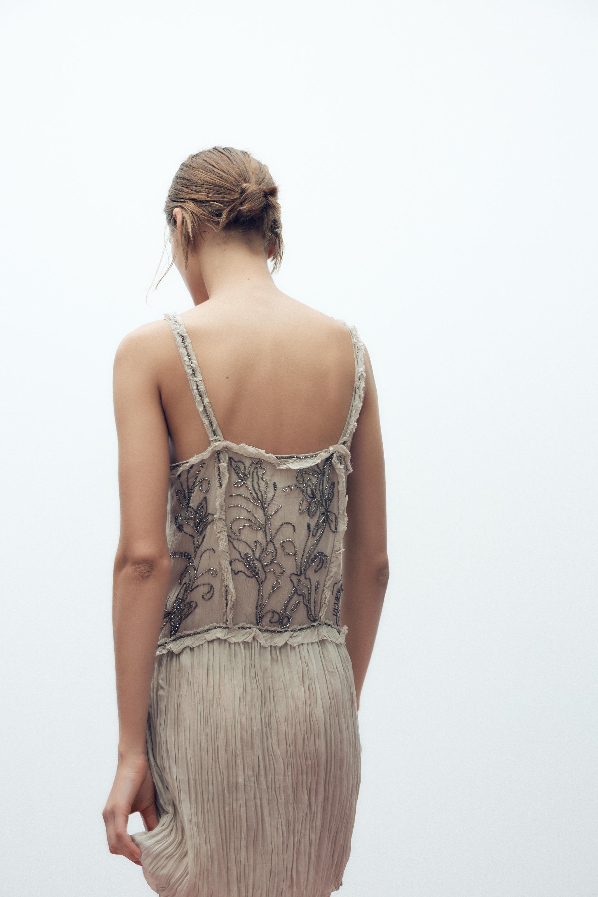 LIMITED EDITION BEADED WRINKLED EFFECT DRESS - Gray / Beige